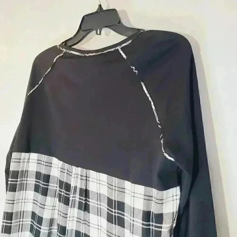 Ruby Rd. NWT Black Plaid 3/4 Sleeve Pullover Top Tunic Sz M - Picture 6 of 6